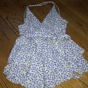 Blue Floral Flounce V Neck Romper